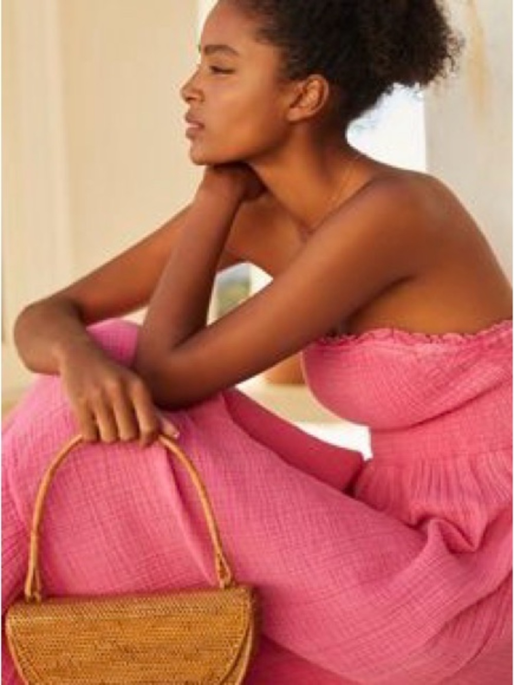 Anthropologie The Marisol Smocked Gauze Maxi Dress /Pink Strapless Maxi Dress